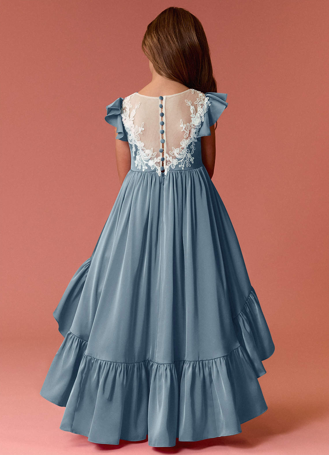 Barbie ♥ Azazie Flower Girl Dresses High Low Lace and Stretch Satin A-line Dress image5