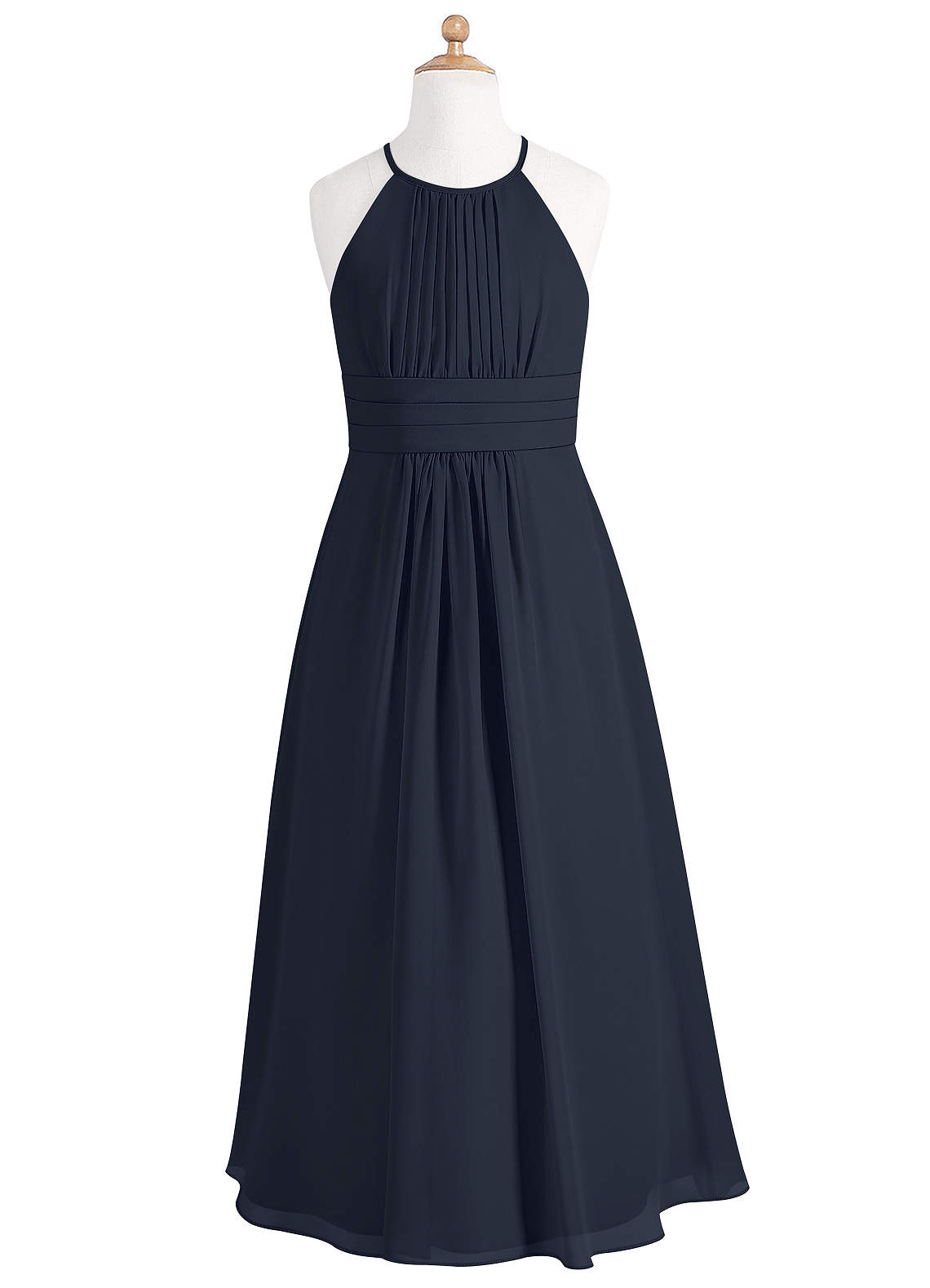 Azazie Bonnie Junior Dark Navy A-Line Pleated Chiffon Dress image4
