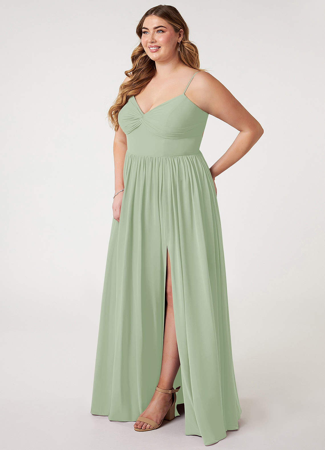 Azazie Zeya Bridesmaid Dresses Dusty Sage A-Line V-Neck Pleated Chiffon Dress image7