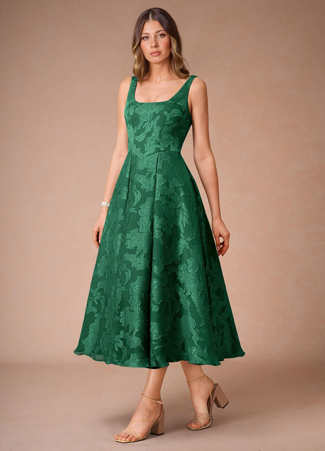 Donna Dress Witte Jurk Broderie Midi Jurk Alba Donkergroen Azazie