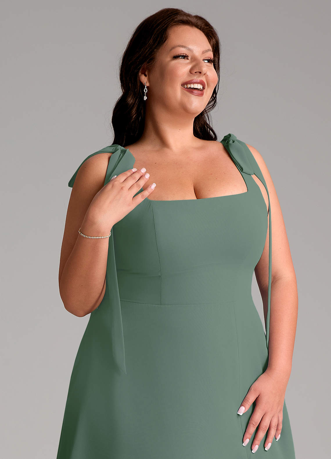 Azazie Debra Bridesmaid Dresses Eucalyptus A-Line with Pockets Chiffon Convertible Dress image12