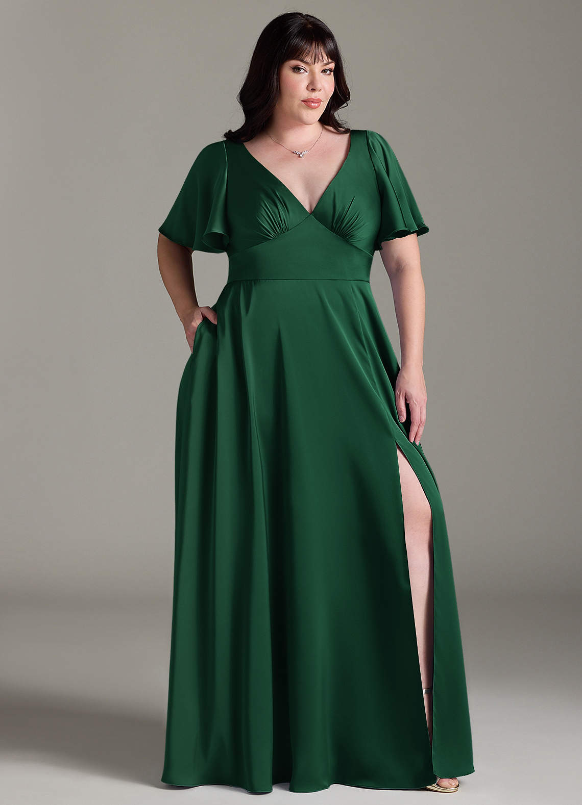 green wrap bridesmaid dress Ever-Pretty Wrap-Style Maxi Satin Budget Bridesmaid Dress with Waist Tie