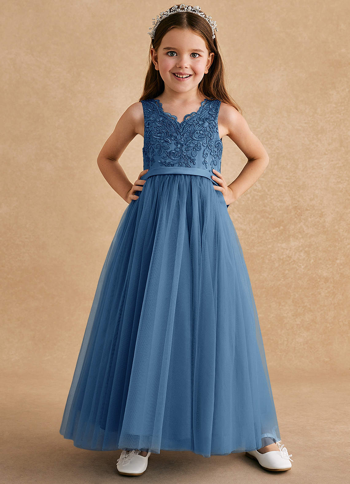 Azazie Cinna Flower Girl Dresses Twilight A-Line Lace Tulle Dress image1