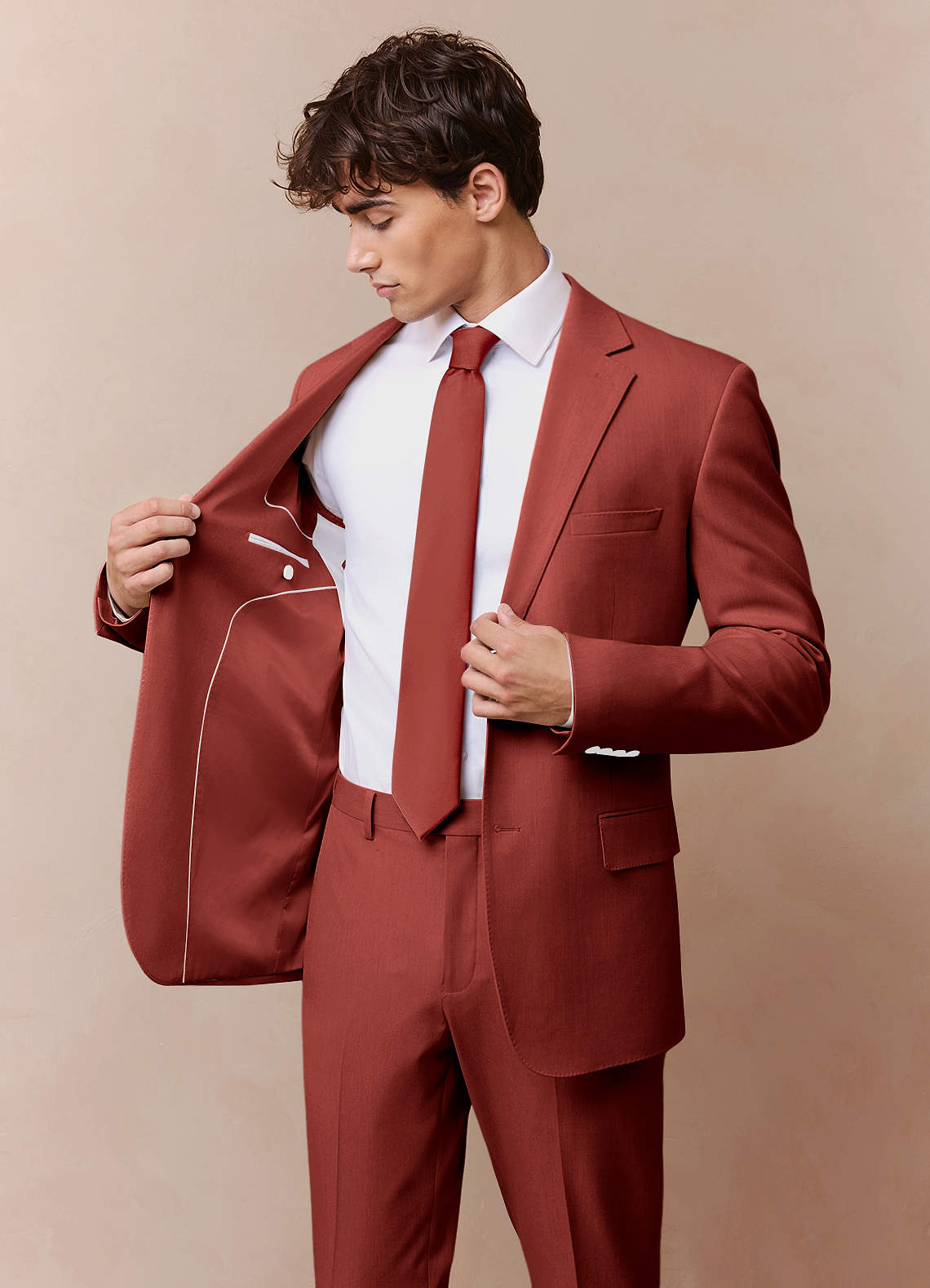 front James Terracotta Structured Stretch Suit Jacket