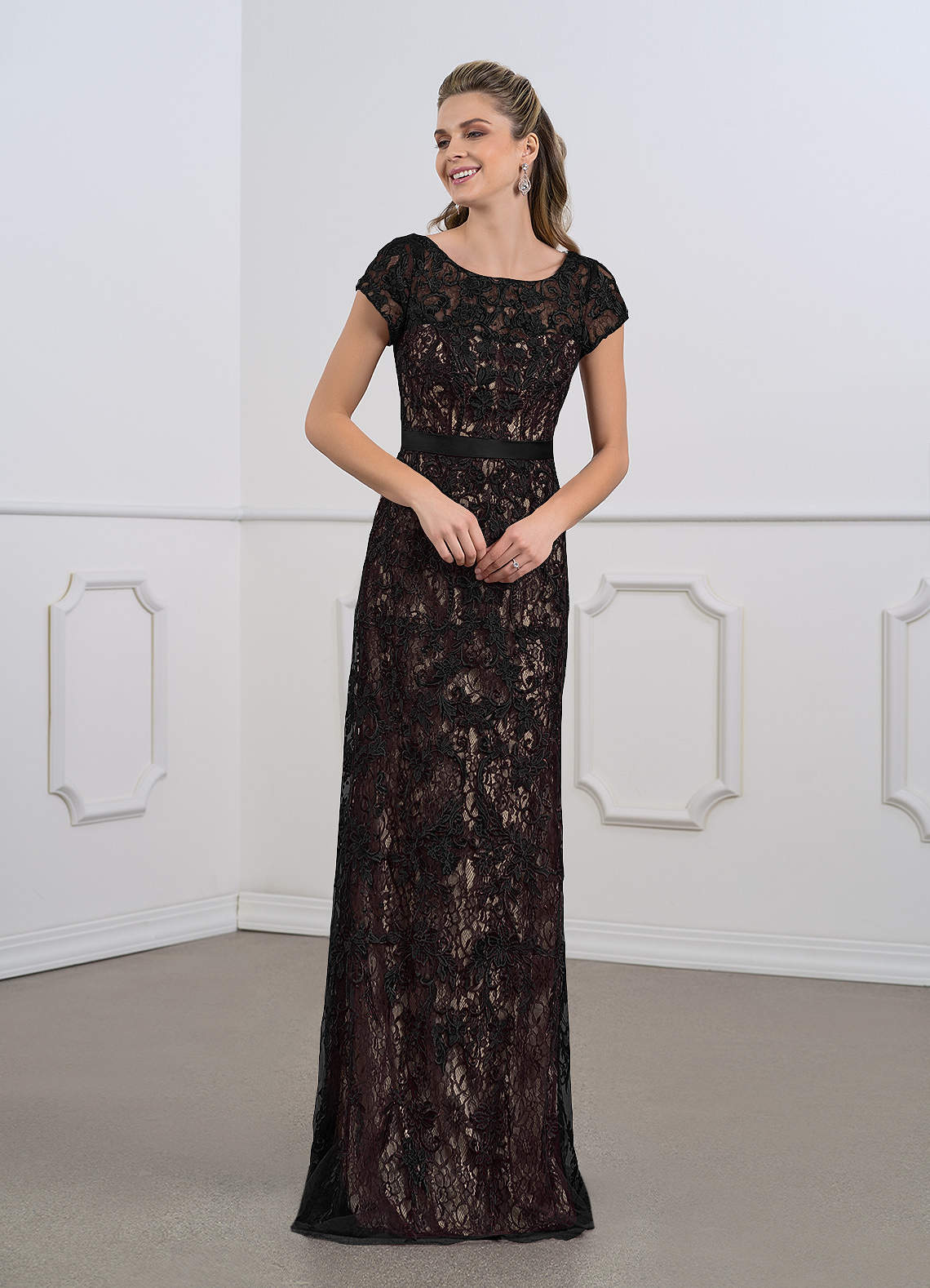 Azazie Dorit Kleider für die Brautmutter Etui Schaufel Spitze Kleid Schwarz Champagner image1
