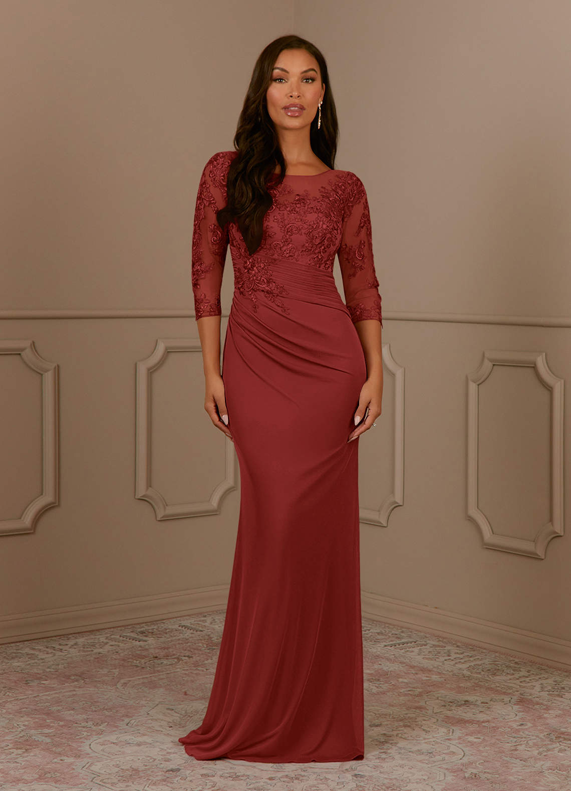 Azazie Fatemah Mother of the Bride Dresses Rust Mermaid Scoop Lace Lace Dress image1
