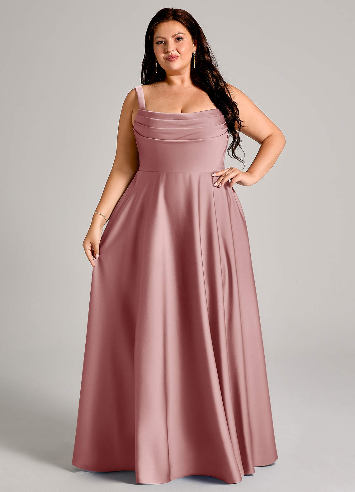 Azazie Shaude Bridesmaid Dresses Dusty Rose A-Line Pleated Stretch Satin Dress image11