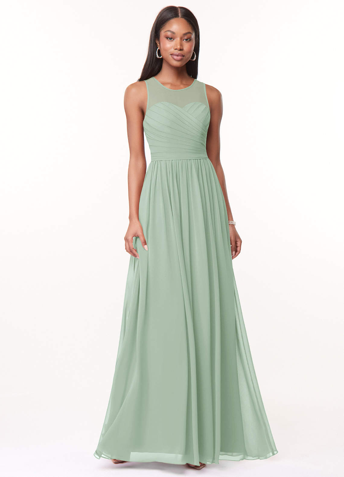 Azazie Nina Brautjungfernkleider A-Linie Plissee Chiffon Kleid Agave image1