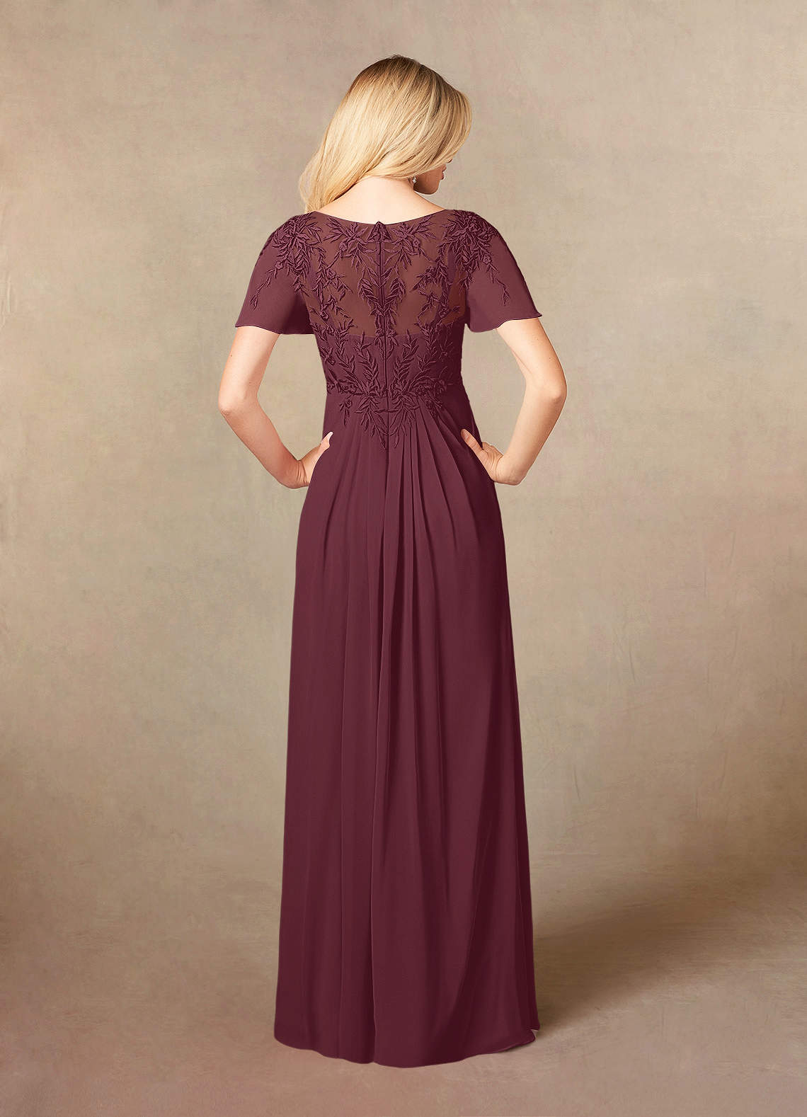 Cicinia Cabernet Mother Of The Groom Dress Long Chiffon A-line Floor Length V-neck Beaded