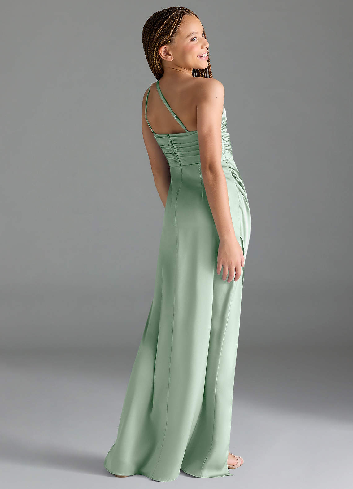 Azazie Eren Junior Vestido Agave de Cetim elástico de Bainha com Plissado image4