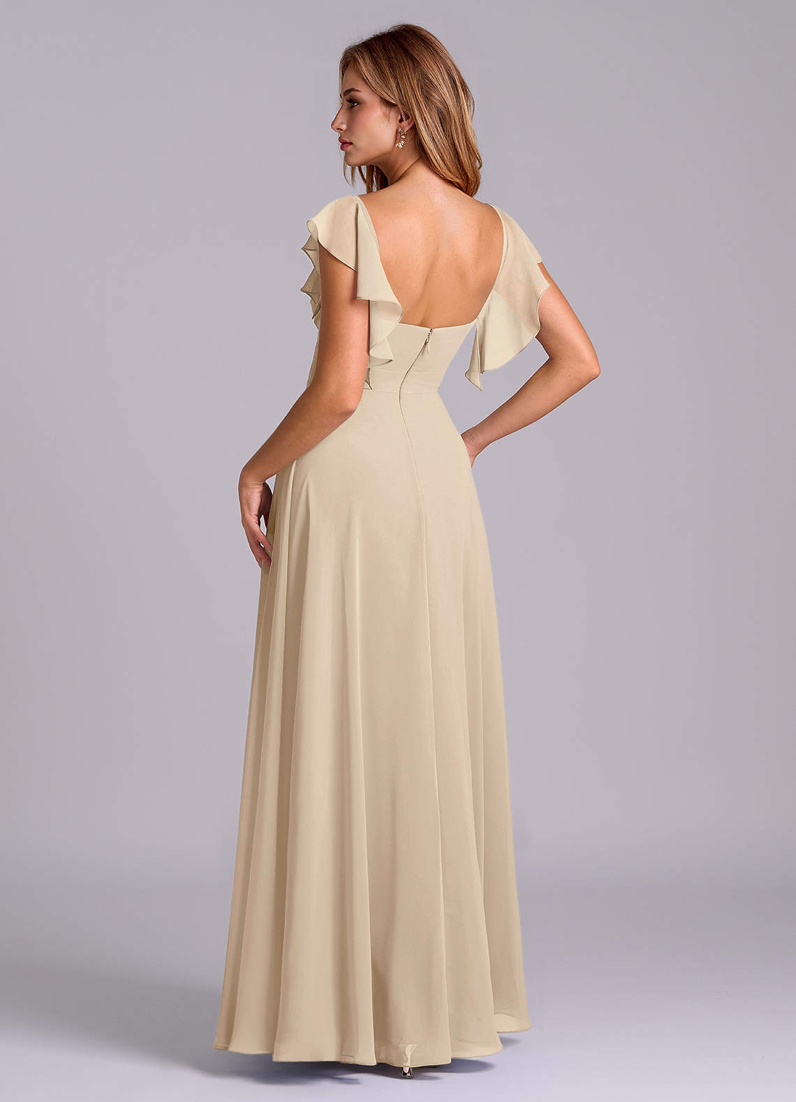 Azazie Leilani Bridesmaid Dresses Champagne A-Line Pleated Chiffon Dress image4