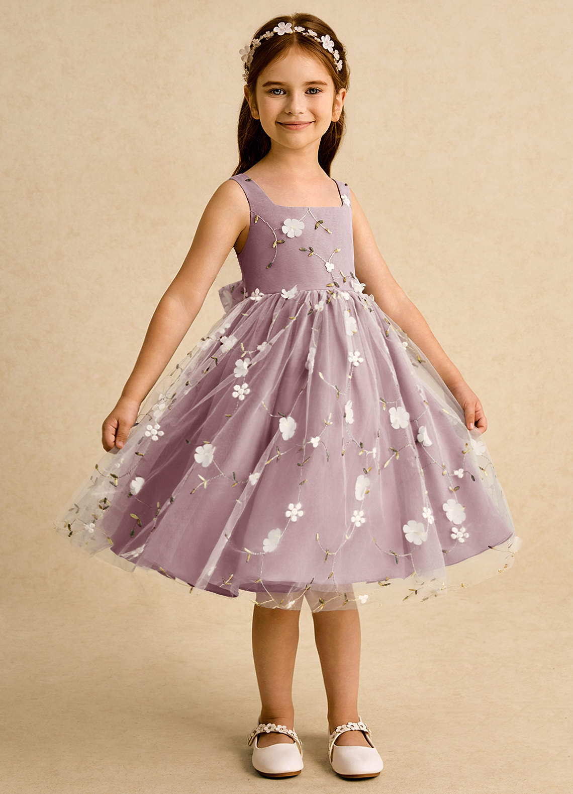 Azazie Bean Blumenmädchenkleider Ballkleid ärmellos Tüll Kleid Altrosa image3