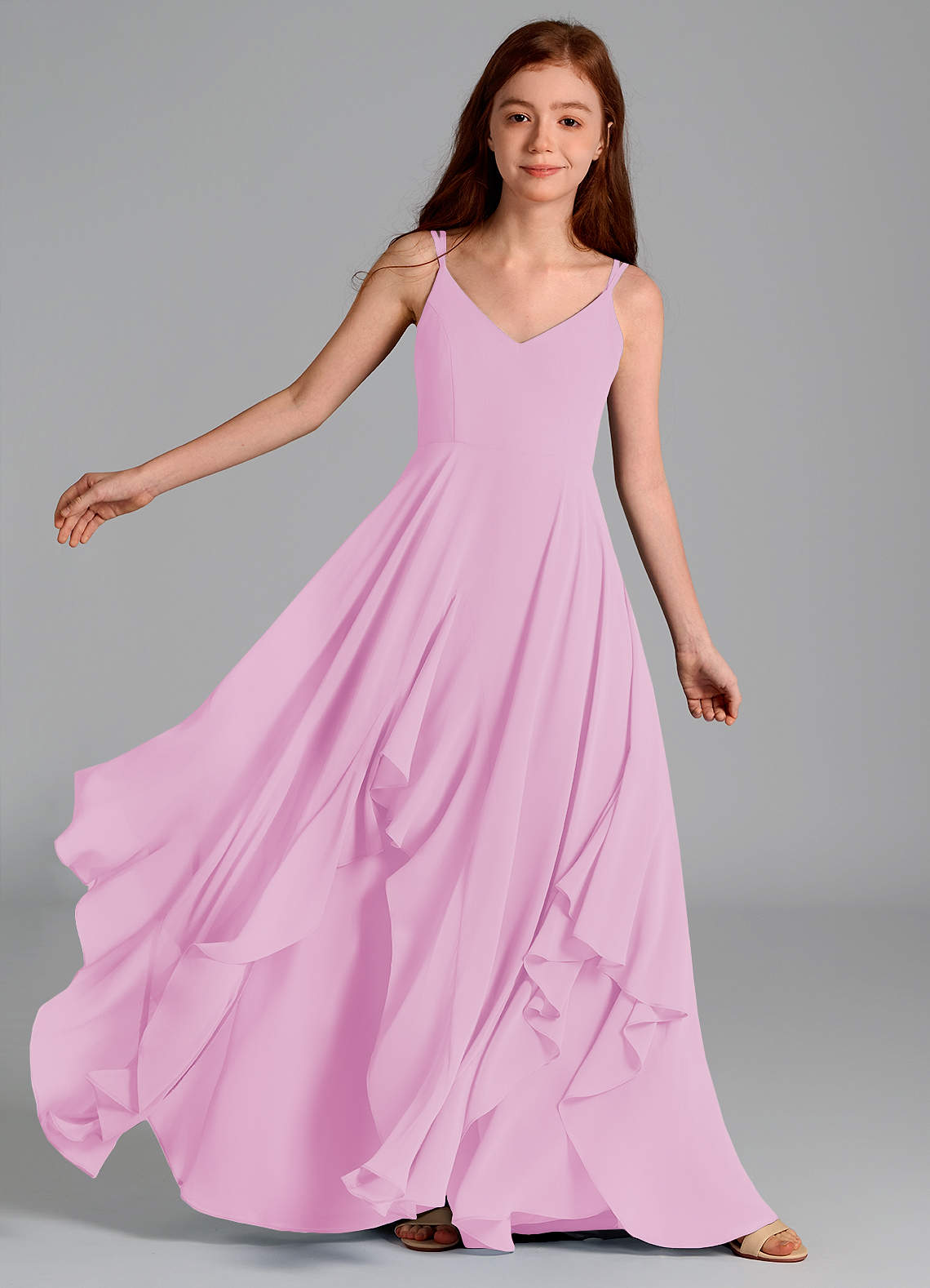 Azazie Karan Junior Vestido de Rosa Caramelo de Gasa de Corte en A image1