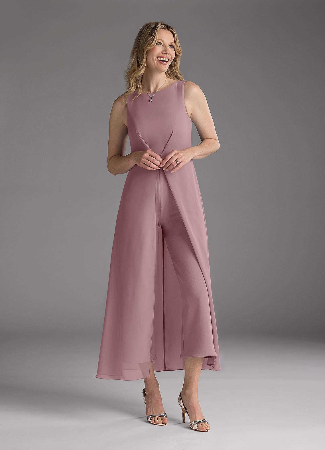 Azazie Anitta Mother of the Bride Dresses Dusty Rose Jumpsuit/Pantsuit Pleated Stretch Crepe Dress image1