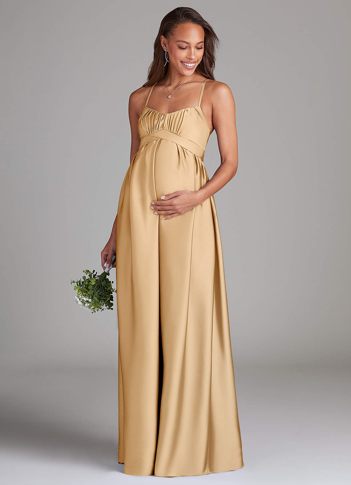 Azazie Llana vestidos de dama de honor de maternidad Vestido de Corte En A Con bolsillos Hasta el suelo Satén Elástico image1