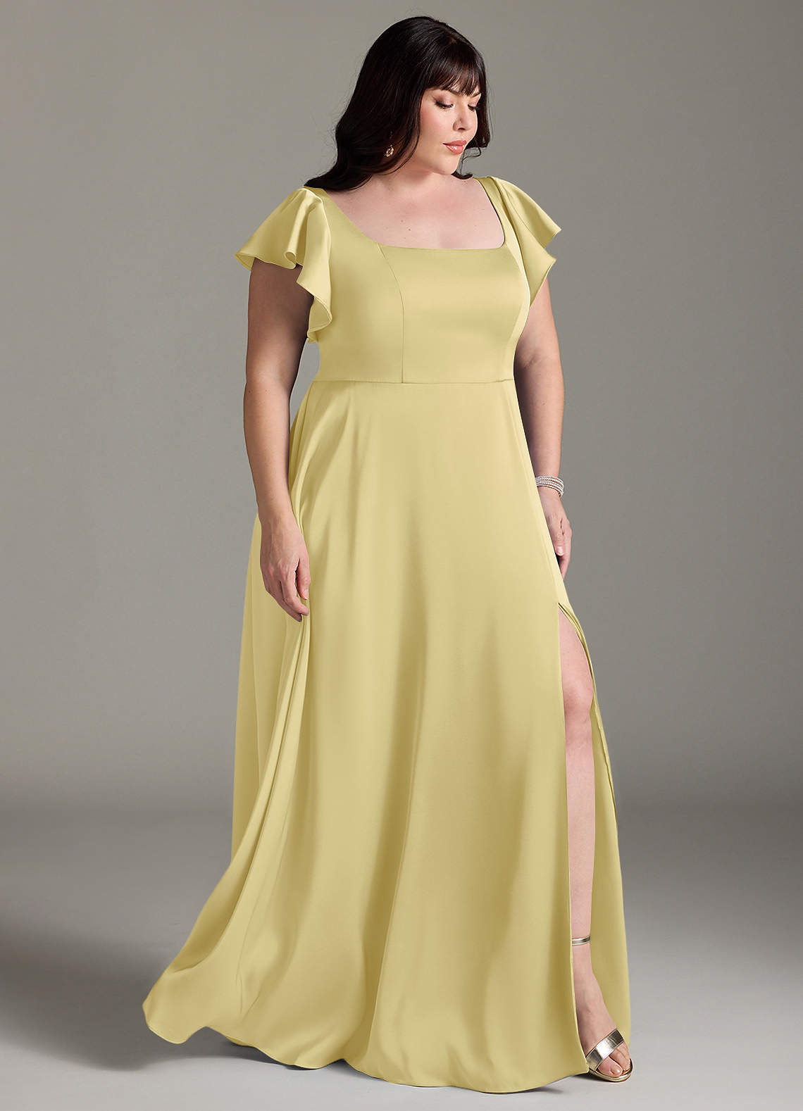 Azazie Bondi Bridesmaid Dresses Lemon Sorbet A-Line Bow Stretch Satin Dress image9