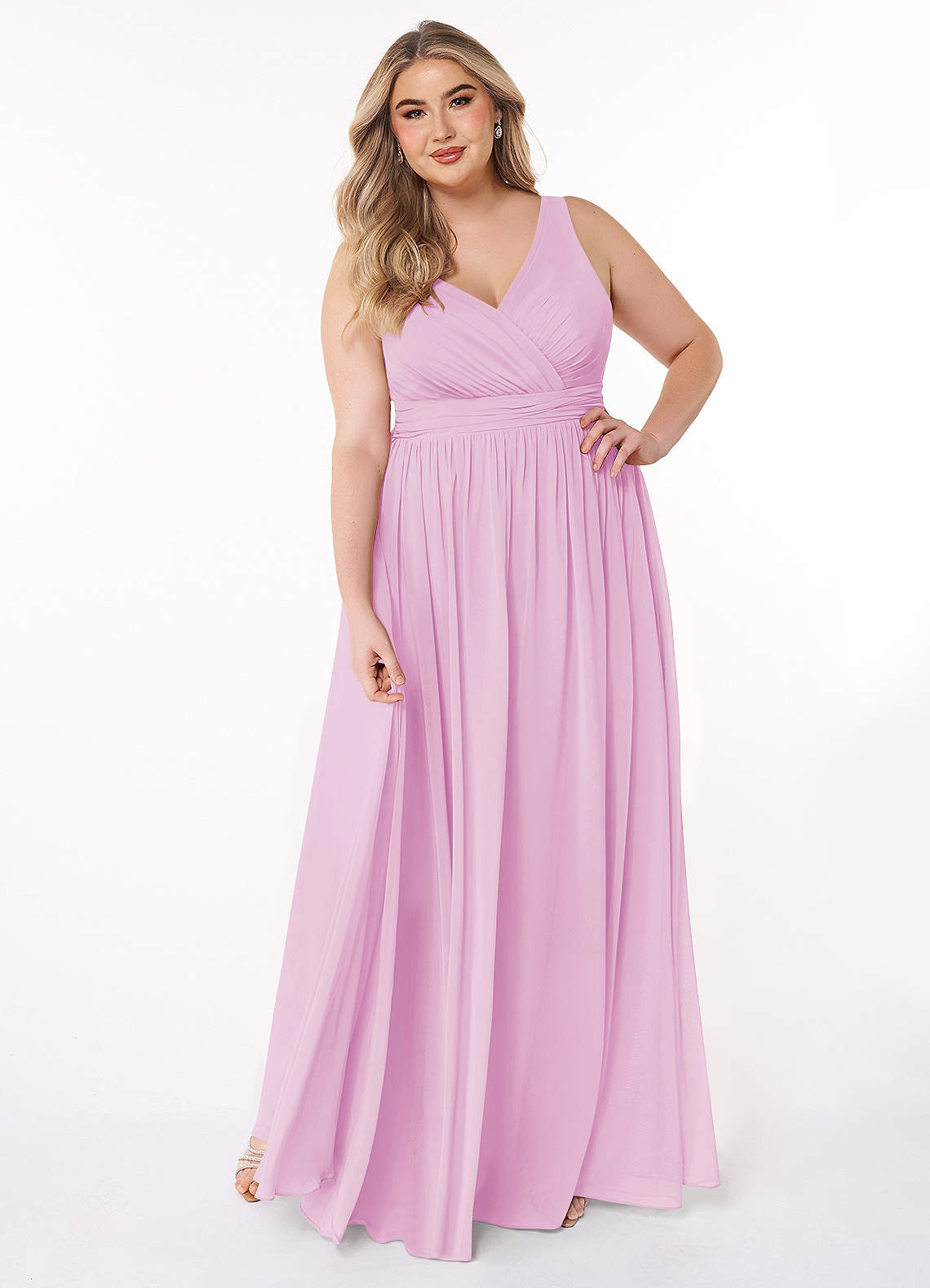 Azazie Kora Bridesmaid Dresses Candy Pink A-Line Pleated Chiffon Dress image1