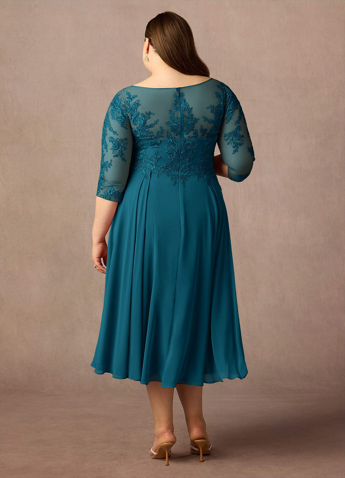 Azazie Marge Mother of the Bride Dresses Ink Blue A-Line Scoop Lace Chiffon Dress image6