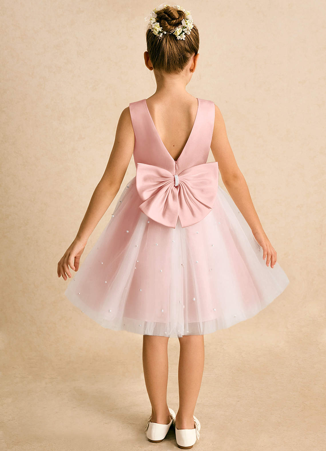 Azazie Esme Abiti da Ragazza di Fiori Abito Principessa in Tulle Fiocco Avorio Rosetta image1