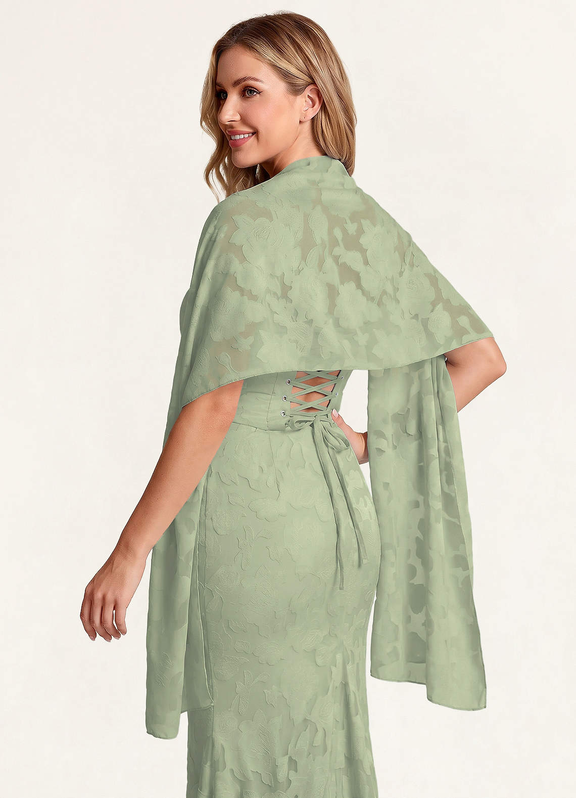 front Azazie Sjaal met bijpassende bloemenprint en burnout-effect.