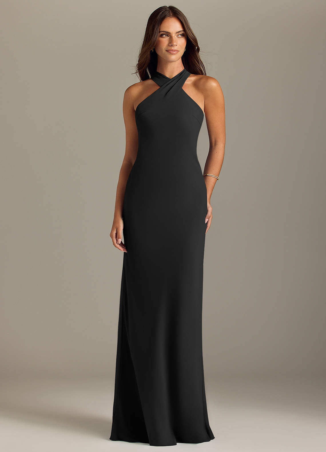 Azazie Doretta Bridesmaid Dresses Black Mermaid Pleated Chiffon Dress image1