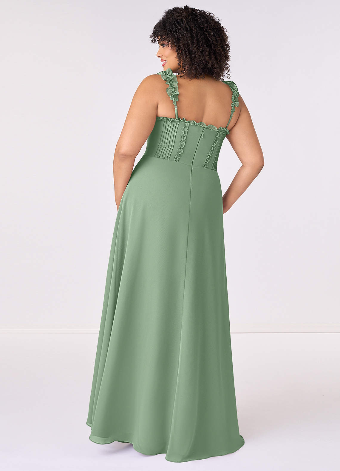 Flowy A-Line Pleated V-neck Ruffle Chiffon Dress Mint Green main image 1