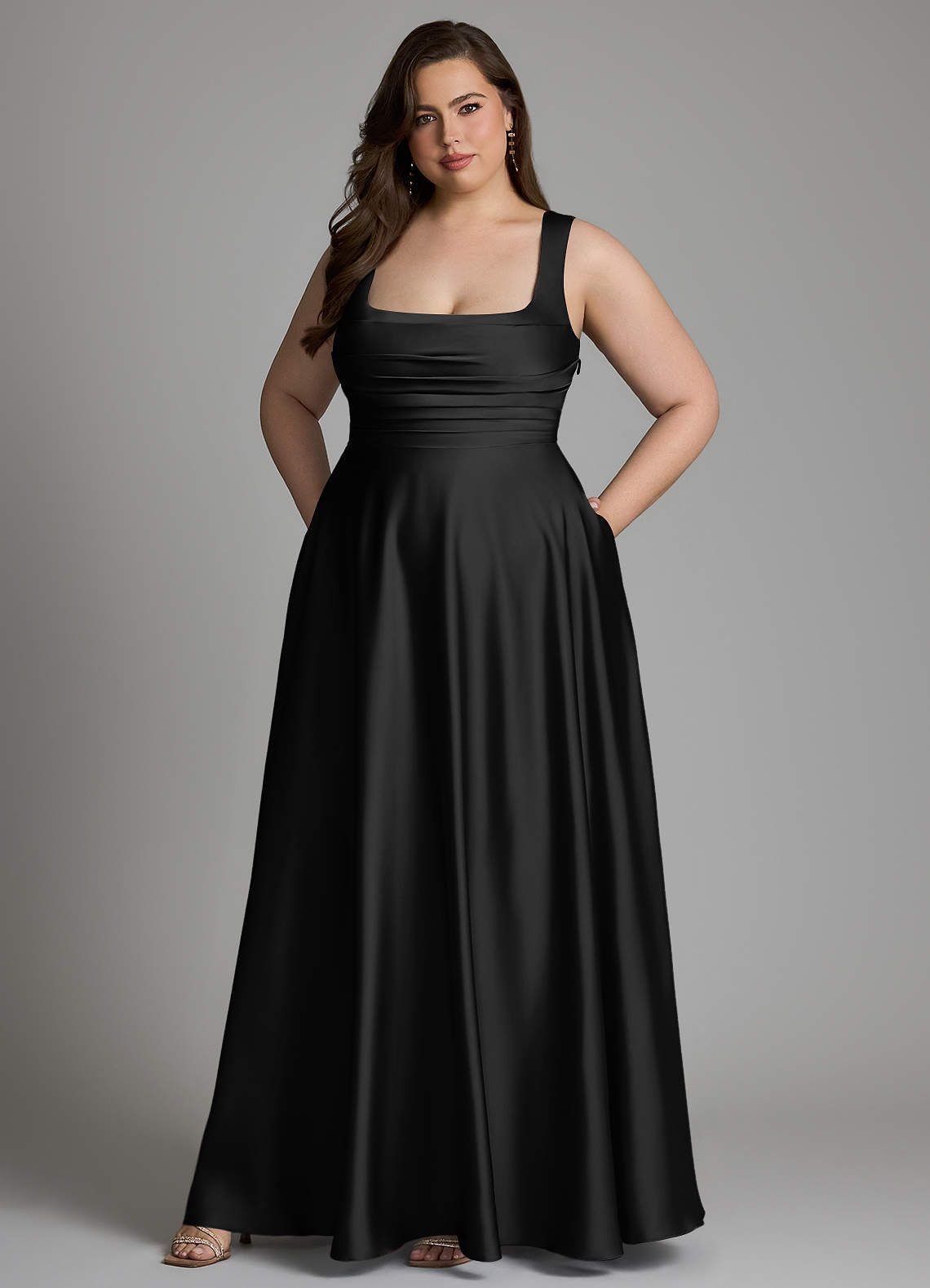Azazie Azaria At-home Try On Dresses Black A-Line Corset Stretch Satin Dress image8