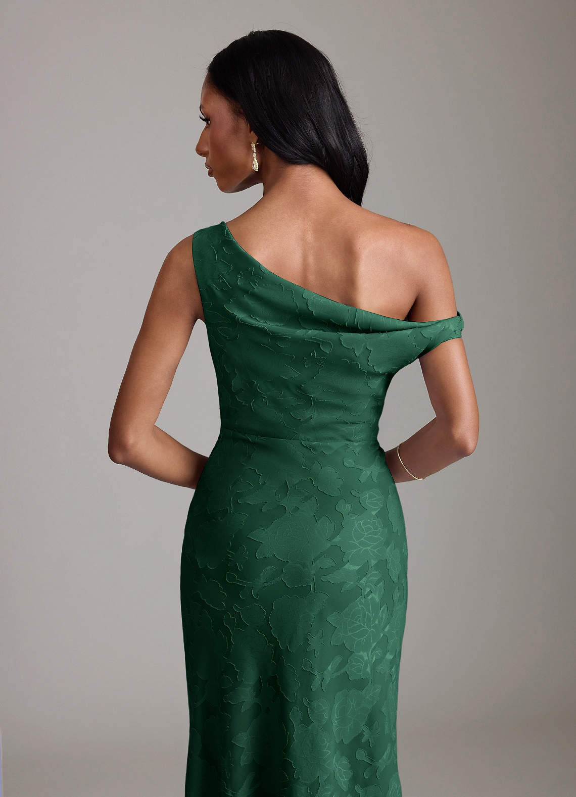 Azazie Emerson Bridesmaid Dresses Dark Green Mermaid Off the Shoulder Floral Burnout Dress image6