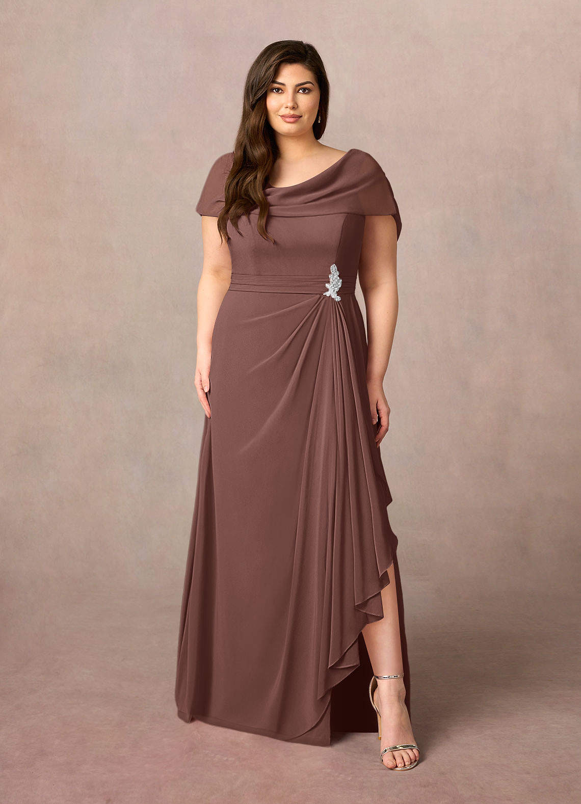 Azazie Mary Mother of the Bride Dresses Espresso A-Line Side Slit Chiffon Dress image1