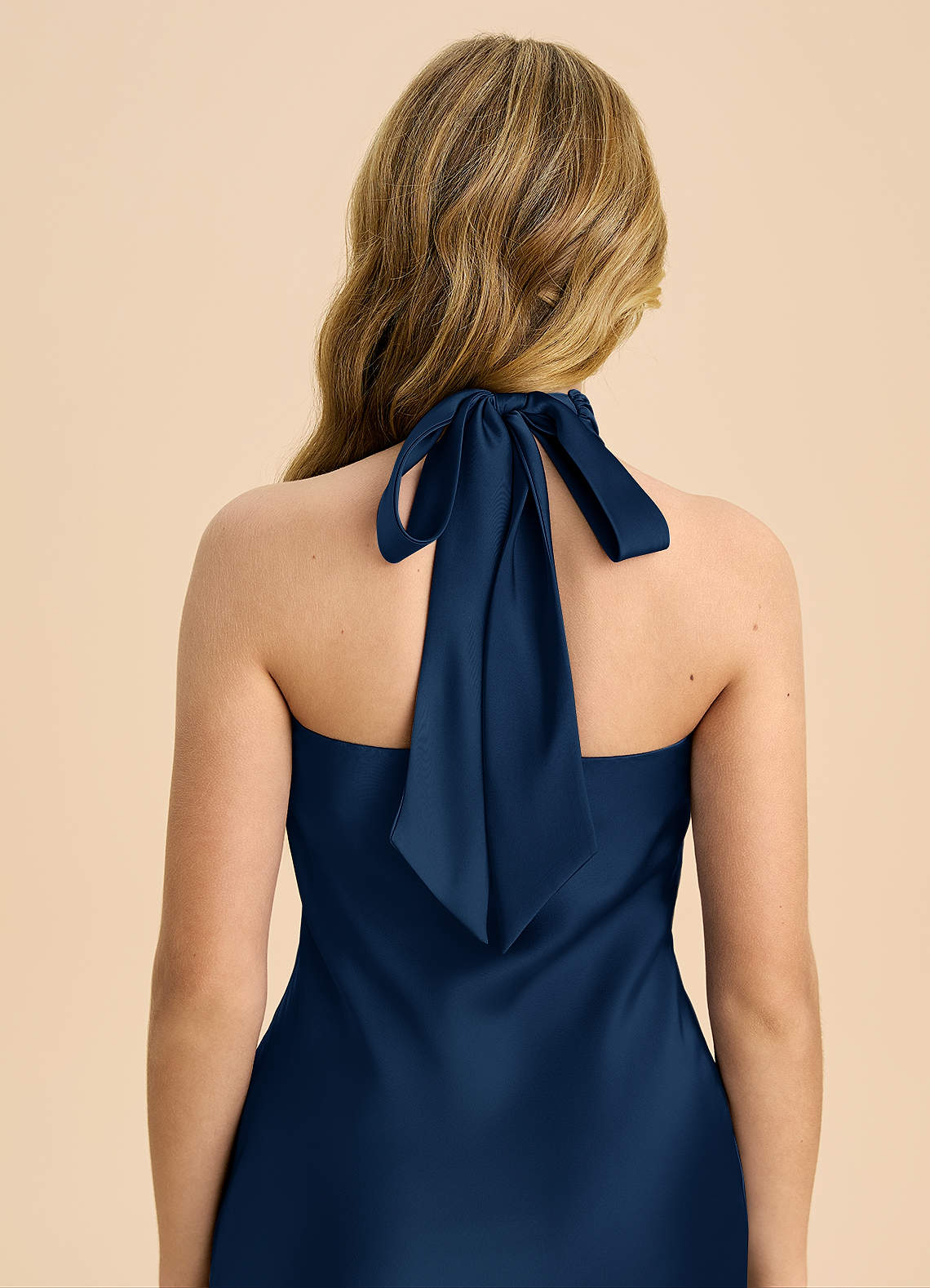 Azazie Chickie Junior Dark Navy Sheath Pleated Stretch Satin Dress image5