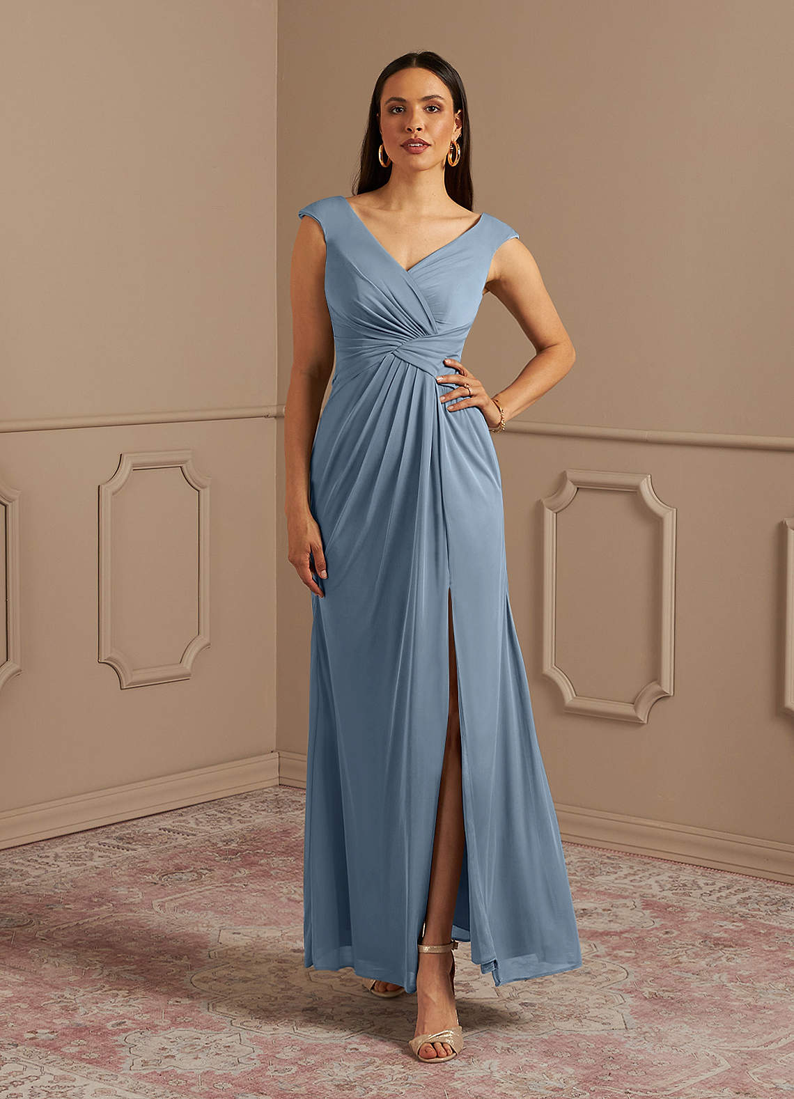 Azazie Andi Mother of the Bride Dresses A-Line Pleated Mesh Floor-Length Dress image1