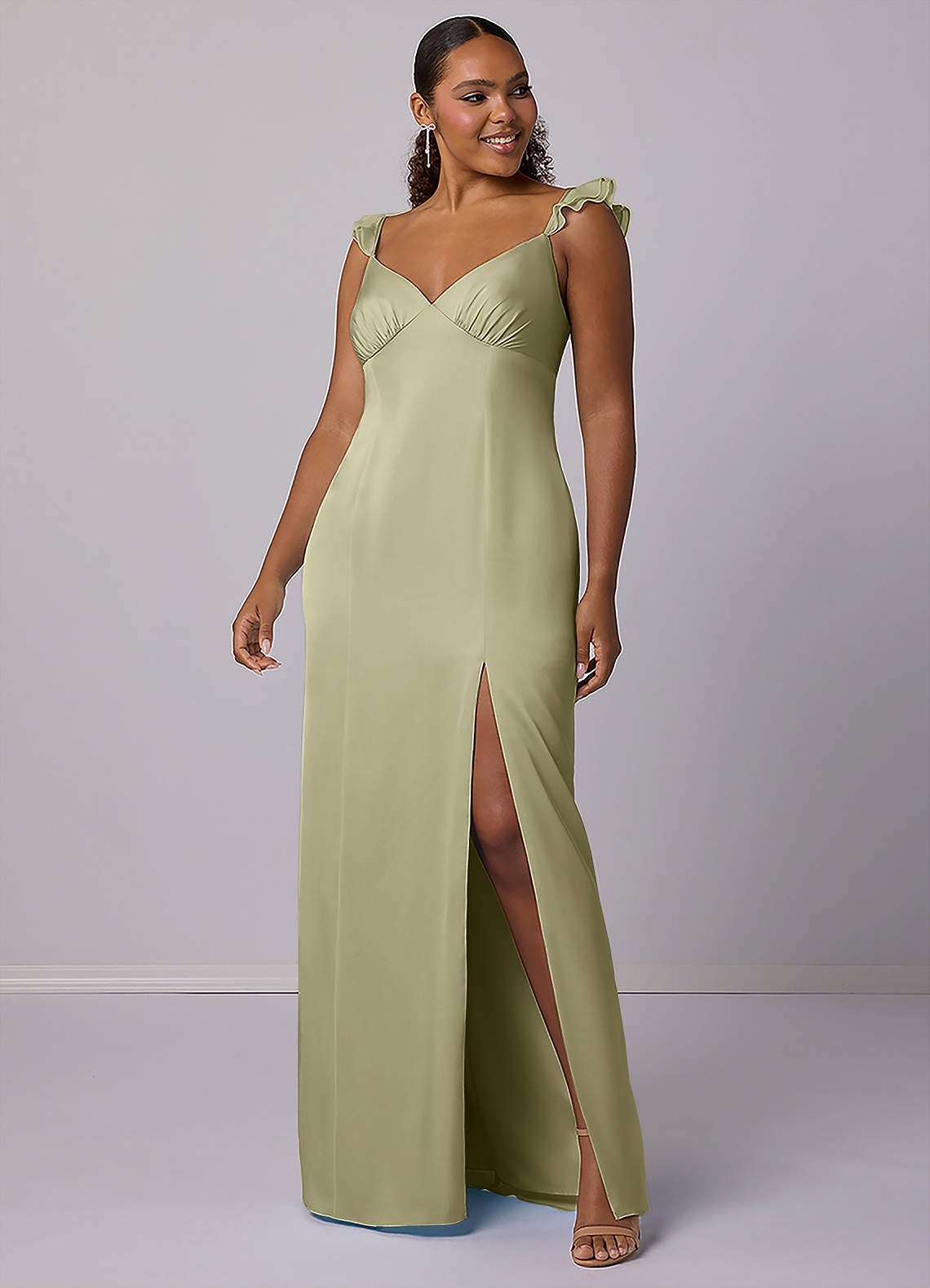 Barbie ♥ Azazie Vente Finale Robe Fourreau en Satin extensible Dusty Blue image5