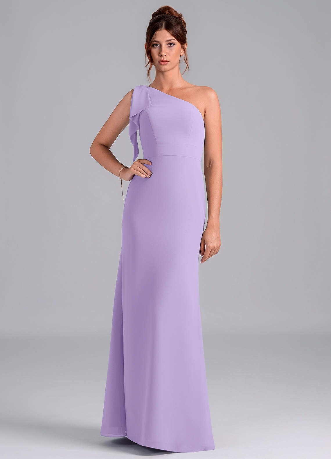 Azazie Rinna Bridesmaid Dresses Lilac Mermaid One Shoulder Chiffon Dress image1