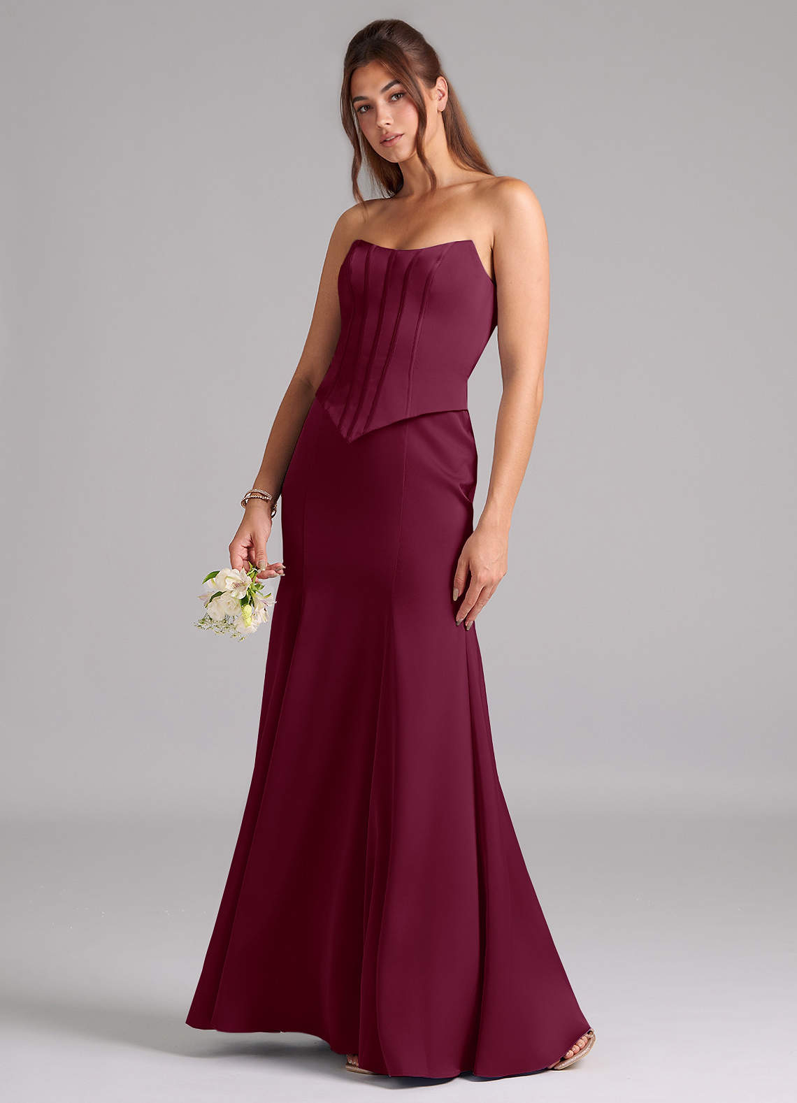 Azazie Ximena Bridesmaid Dresses Mulberry Mermaid Corset Stretch Satin Convertible Dress image1