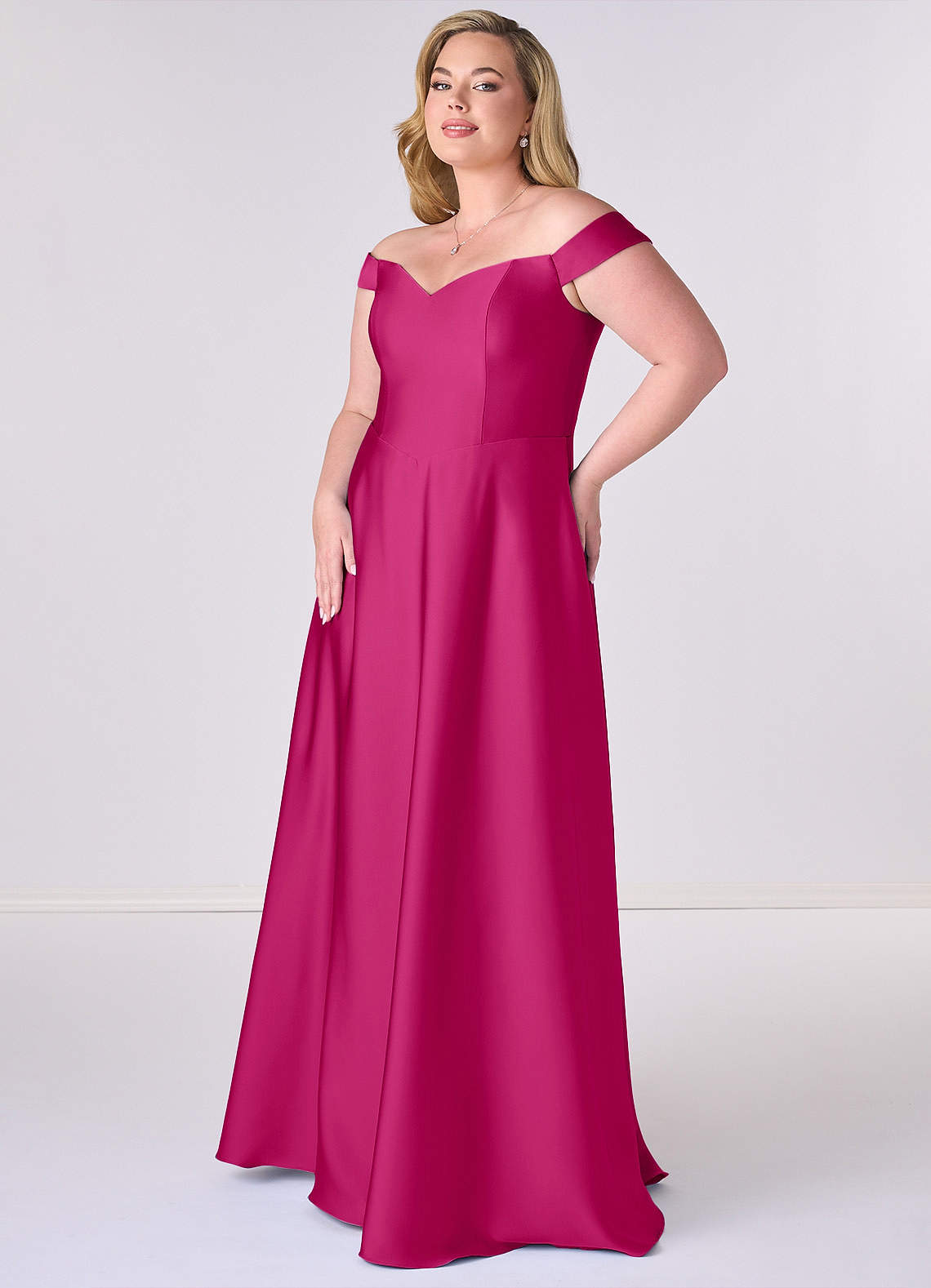 Barbie ♥ Azazie Bridesmaid Dresses Barbie Pink A-Line Off the Shoulder Stretch Satin Convertible Dress image8