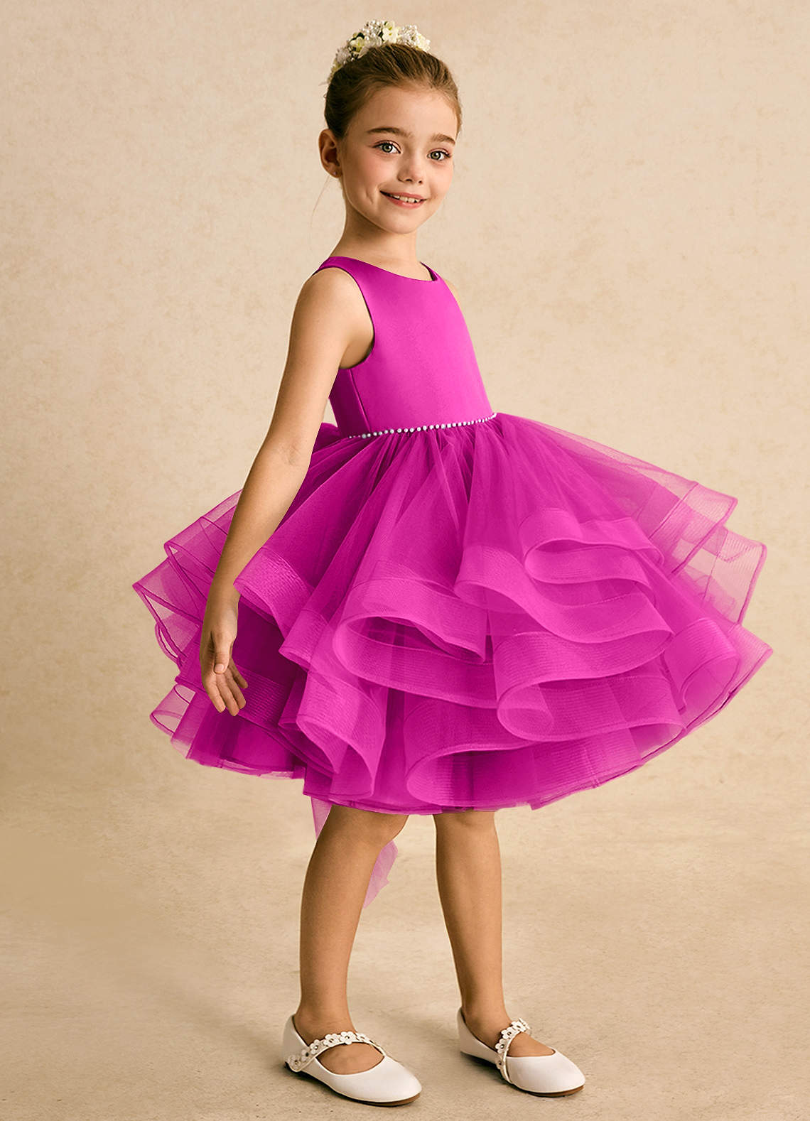 Azazie Tinie Blumenmädchenkleider Ballkleid Schleifen Tüll Kleid Fuchsia image3