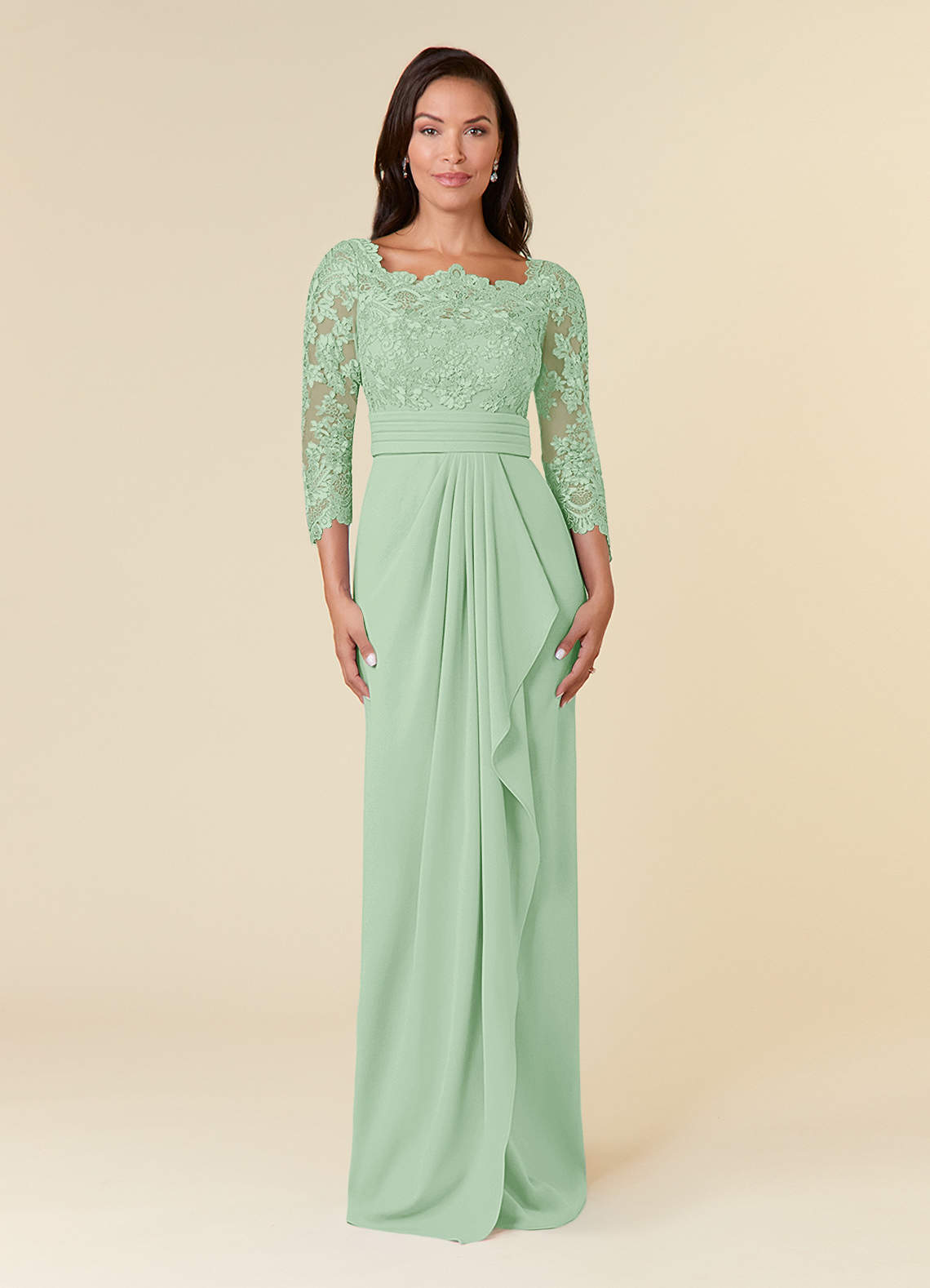 Azazie Bernadine Mère de la mariée Robes Robe Fourreau en Dentelle Vert Sauge image1