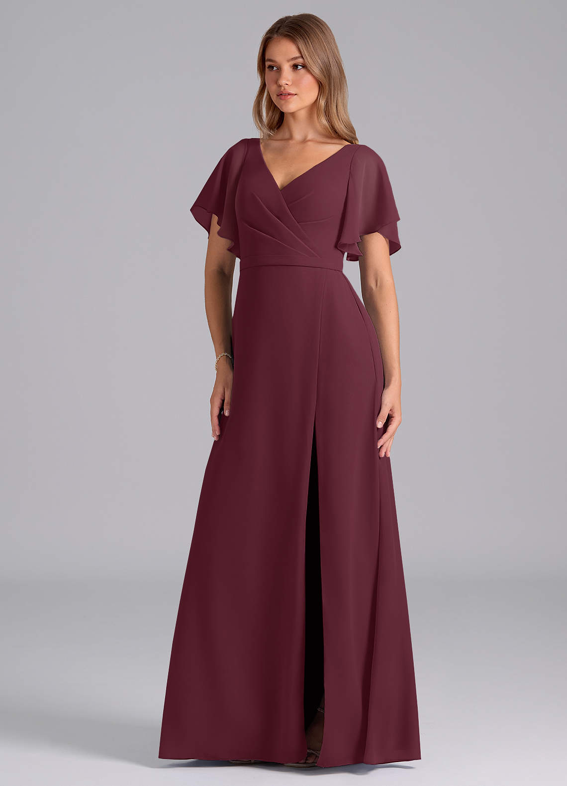 Azazie Ambrosia Probar vestidos en casa Vestido de Cabernet de Gasa de Corte en A con Plisado image1