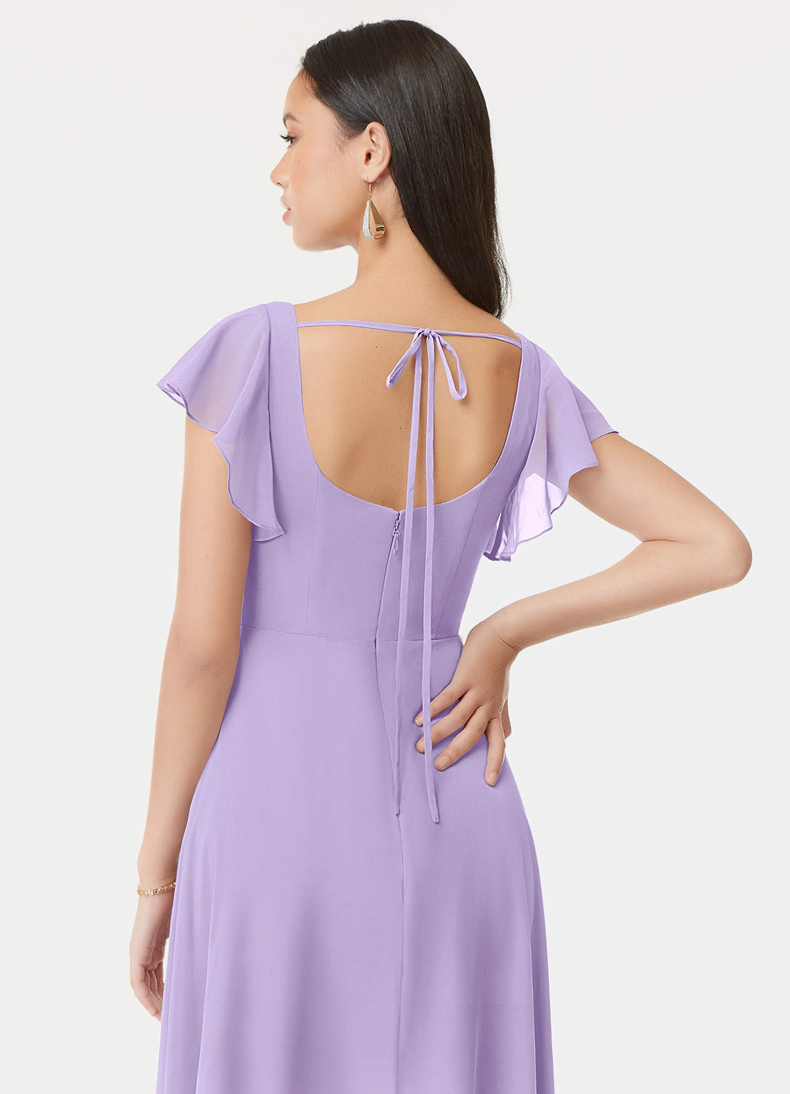 Azazie Bondi Bridesmaid Dresses Lilac A-Line Ruffled Chiffon Dress image2