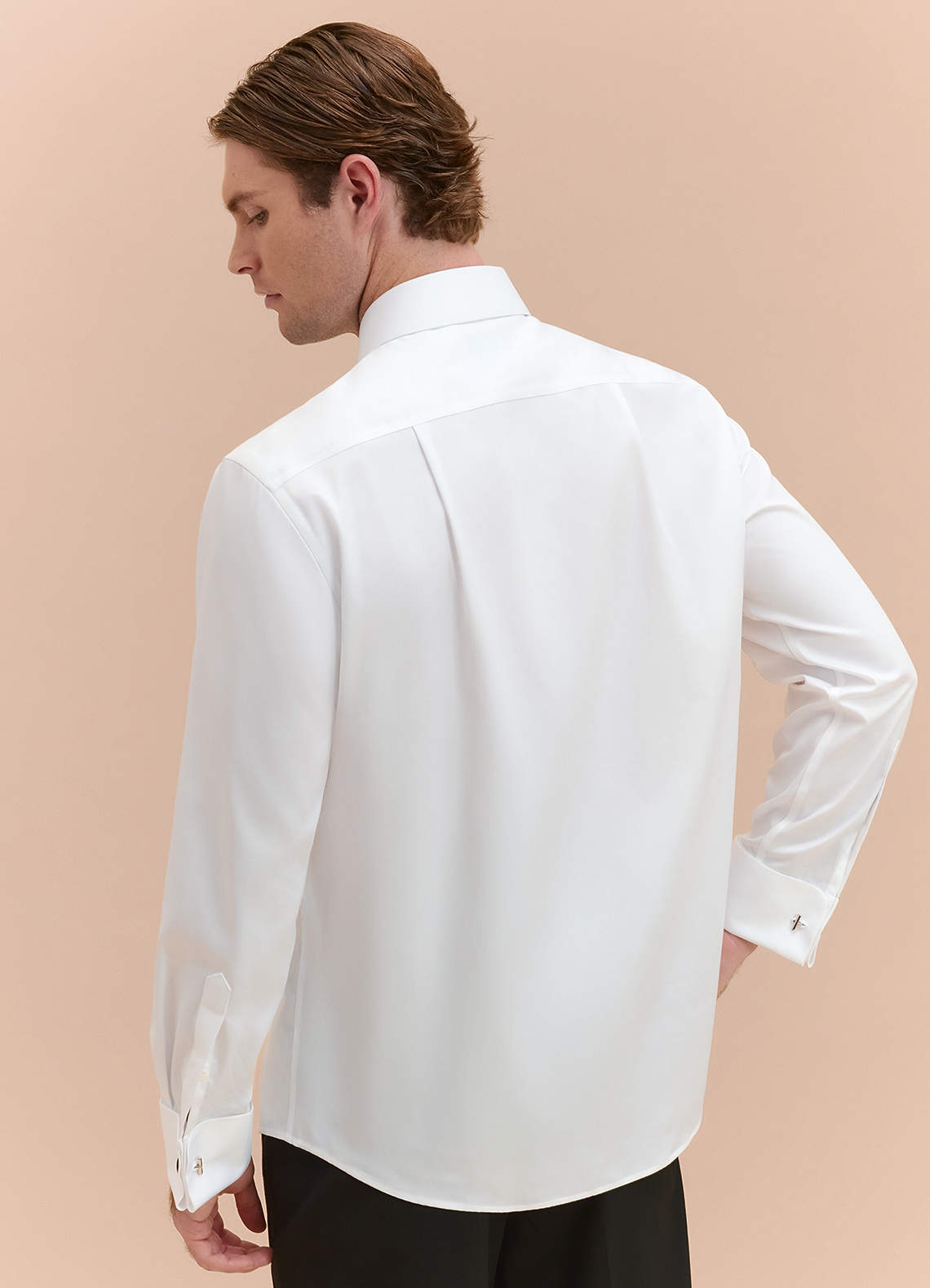 front Henry White Stud-Front Cotton Tuxedo Shirt
