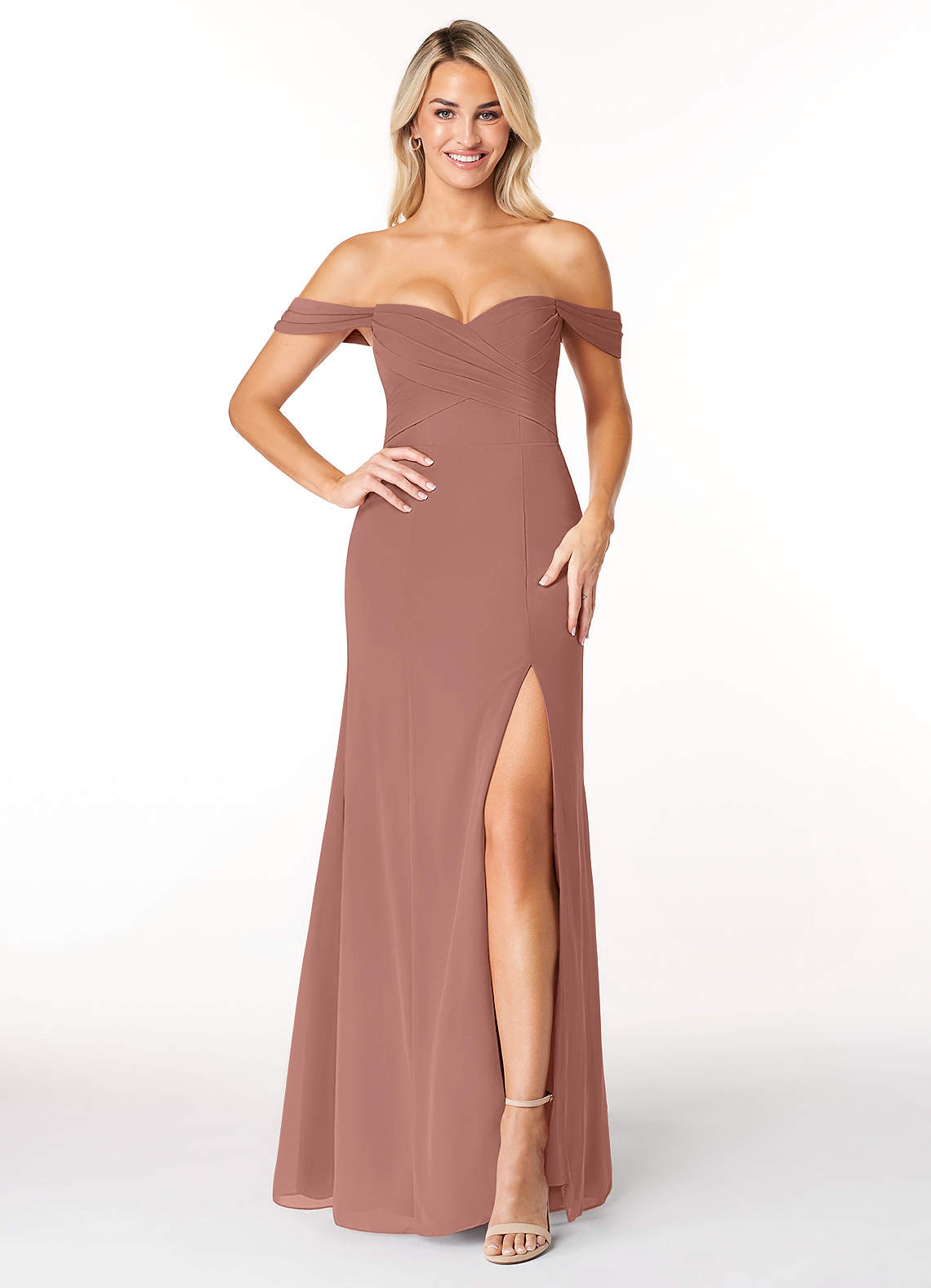 Azazie Joretta Bridesmaid Dresses Cedar Rose A-Line Sweetheart Neckline Chiffon Convertible Dress image1