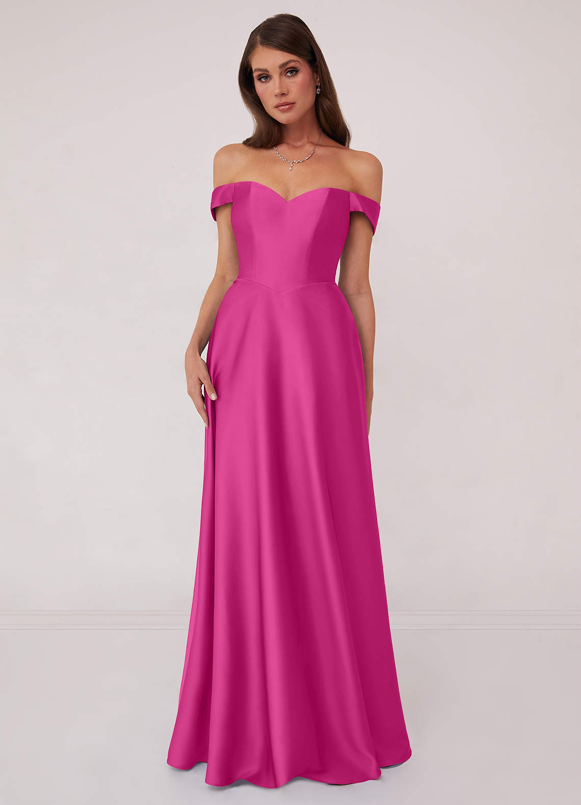 Barbie ♥ Azazie Bridesmaid Dresses Fuchsia A-Line Off the Shoulder Stretch Satin Convertible Dress image1