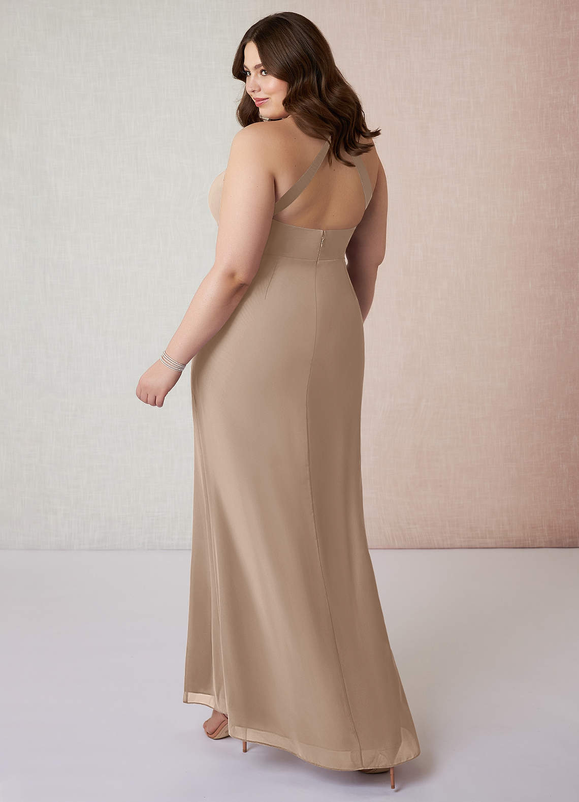 formal chiffon dresses with sleeves Peach Ruffled Sleeve Flowing Chiffon Formal Dress main image 0