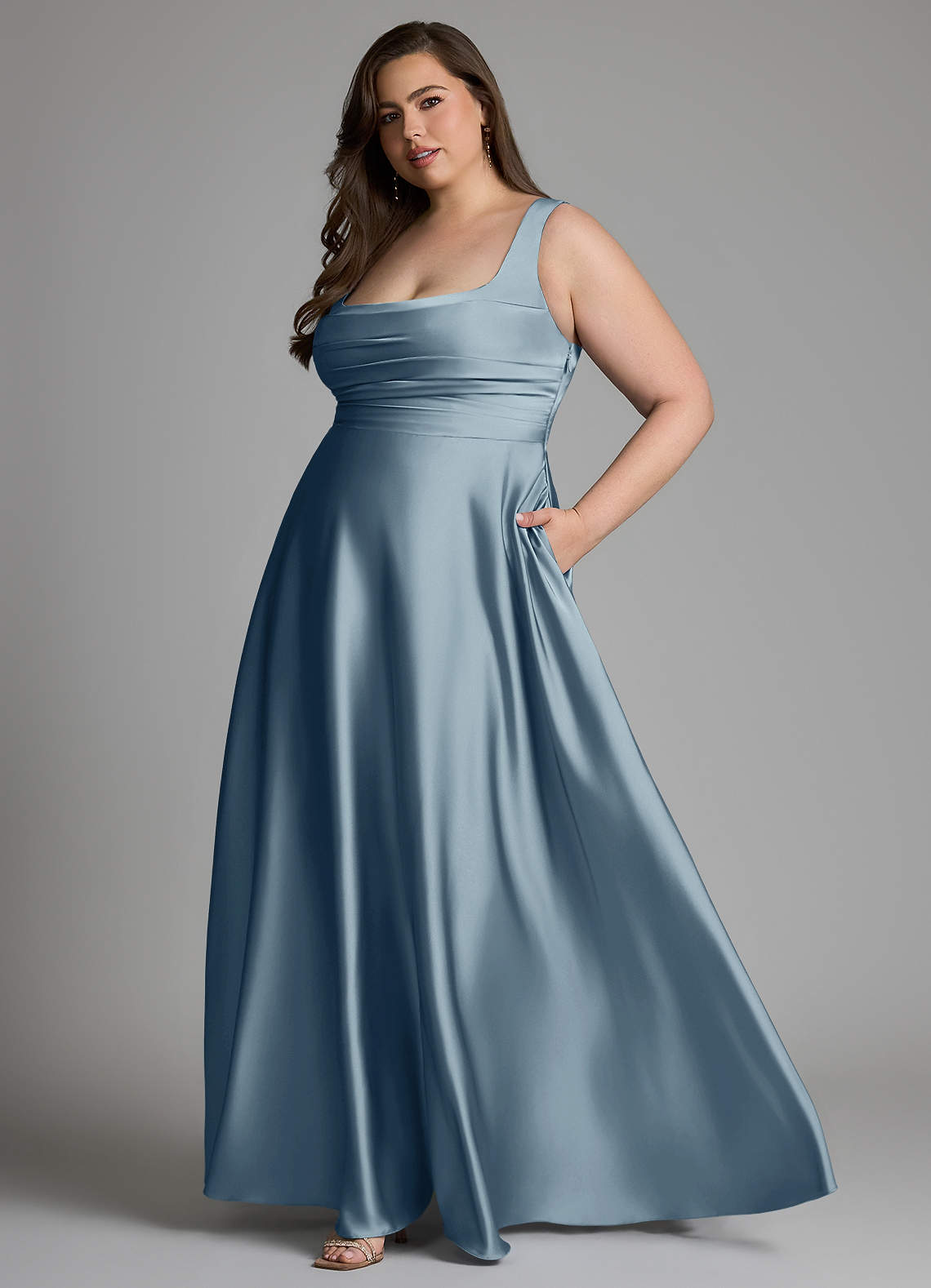 Azazie Azaria Bridesmaid Dresses Dusty Blue A-Line Corset Stretch Satin Dress image9