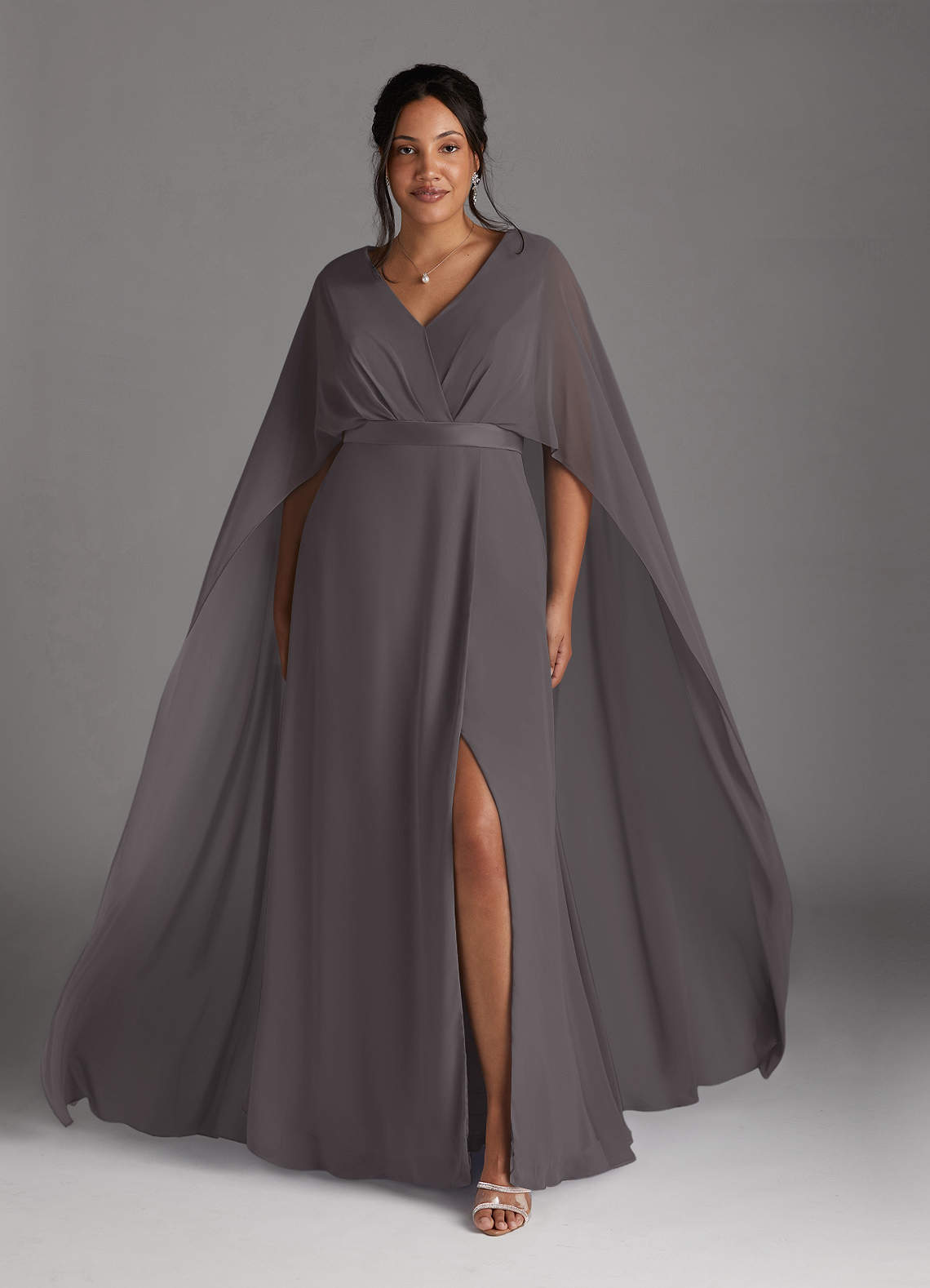 Azazie Isa Mother of the Bride Dresses Steel Grey A-Line V-Neck Pleated Chiffon Dress image1