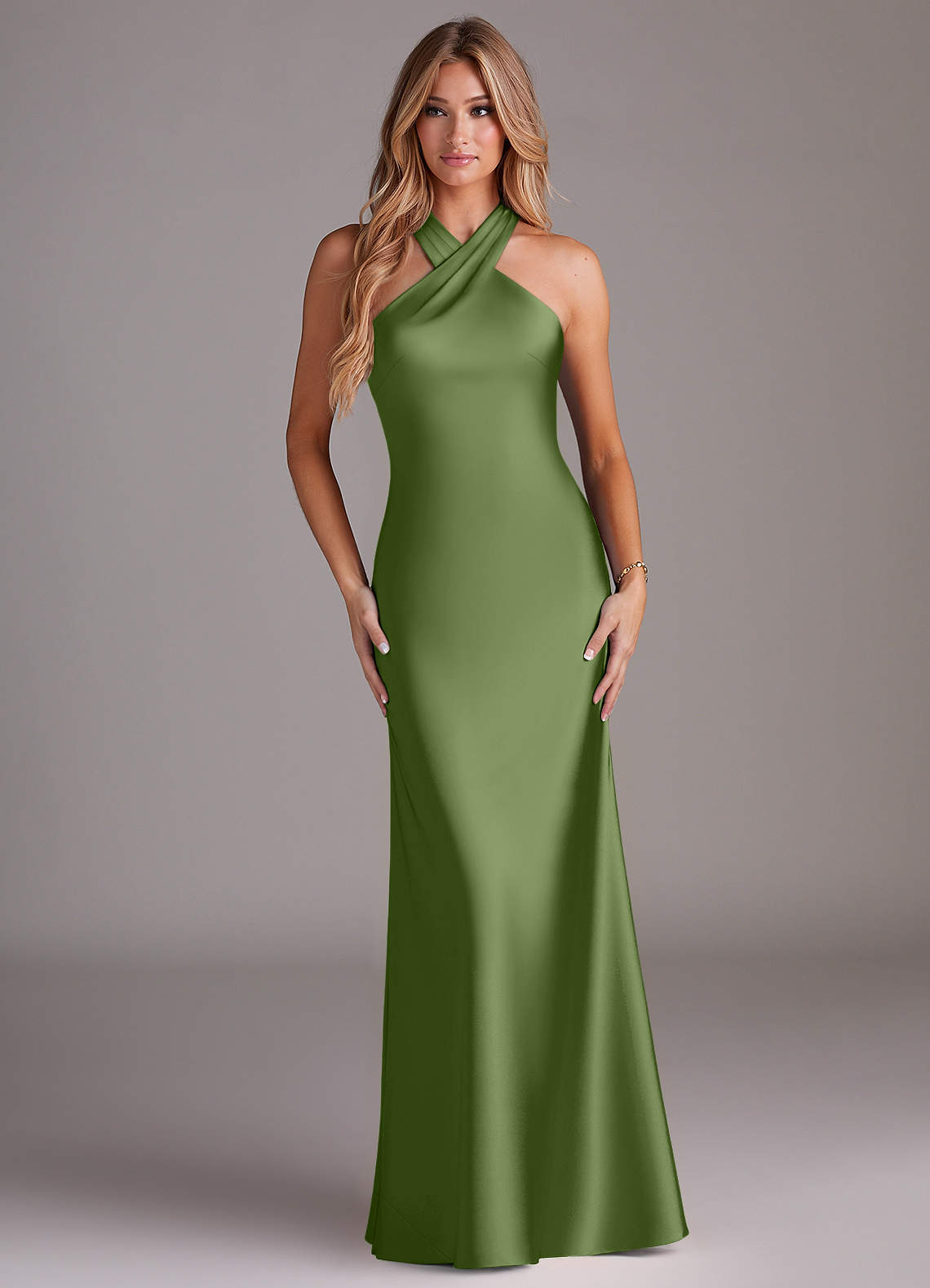 Azazie Doretta Bridesmaid Dresses Juniper Mermaid Pleated Stretch Satin Dress image1