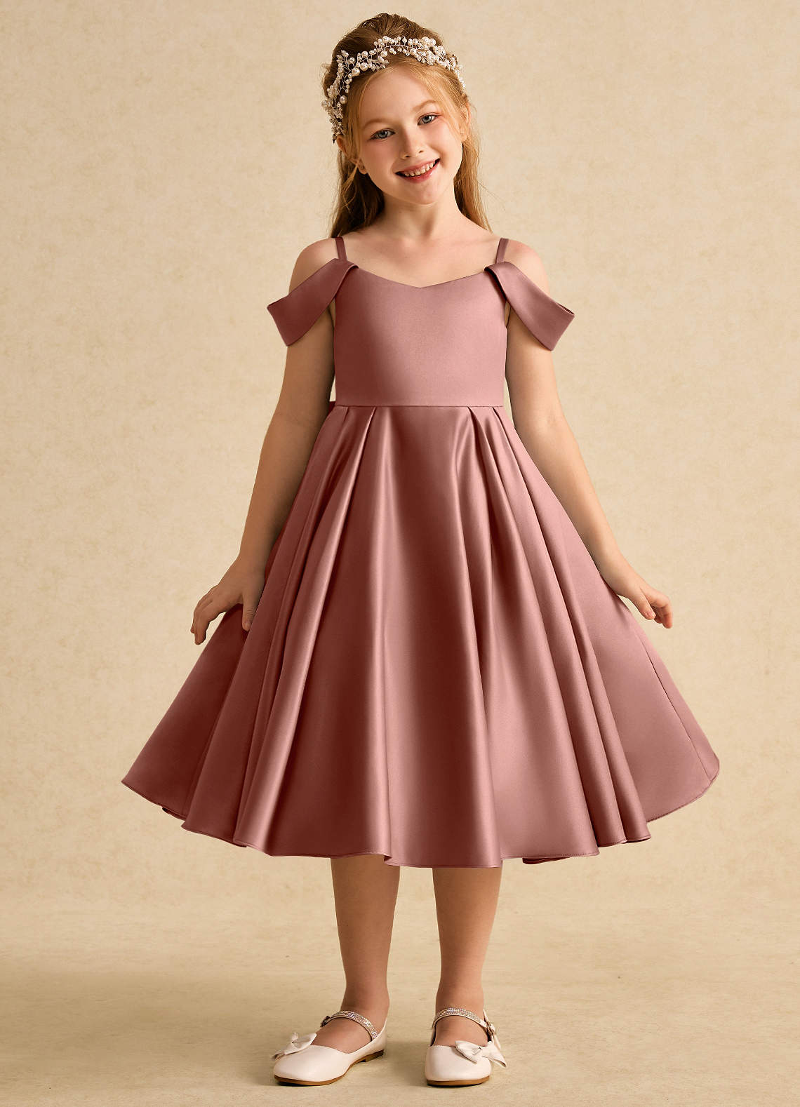 Azazie Favia vestidos de niña de las flores Vestido de Rosa De Cedro de Satin Mate de Corte En A con Vestidos sin tirantes image1