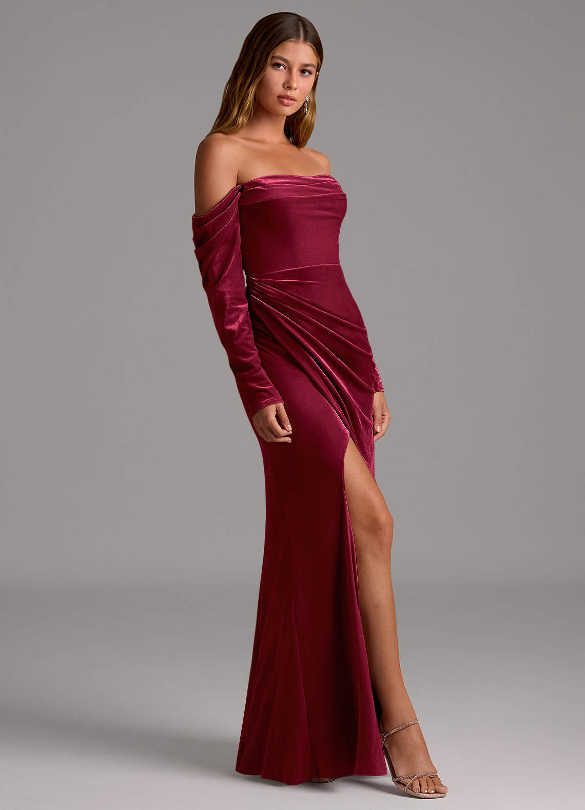 Azazie Hallie Ready to Ship Burgundy Velvet Bridesmaid Dresses | Azazie