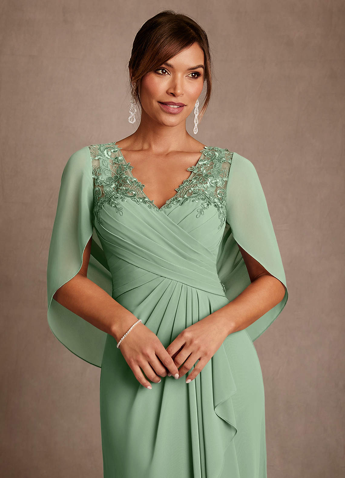 Azazie Santa Clara Mother of the Bride Dresses Matcha A-Line Lace Dress image4