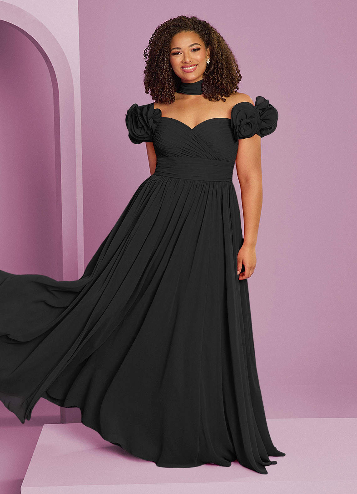 Barbie ♥ Azazie Jurken voor bruidsmeisjes Converteerbaar Jurk van Chiffon met A-Lijn Off the Shoulder Zwart image1